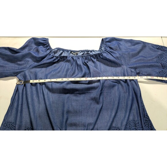 Unique Spectrum Womens Navy Blue Scoop Neck Lace Trim Boho Blouse Top Sz 1X - Picture 3 of 8